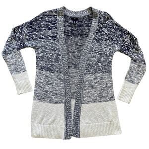 Gap Blue White Striped Ombré Heather Knit Open Sweater Cardigan M